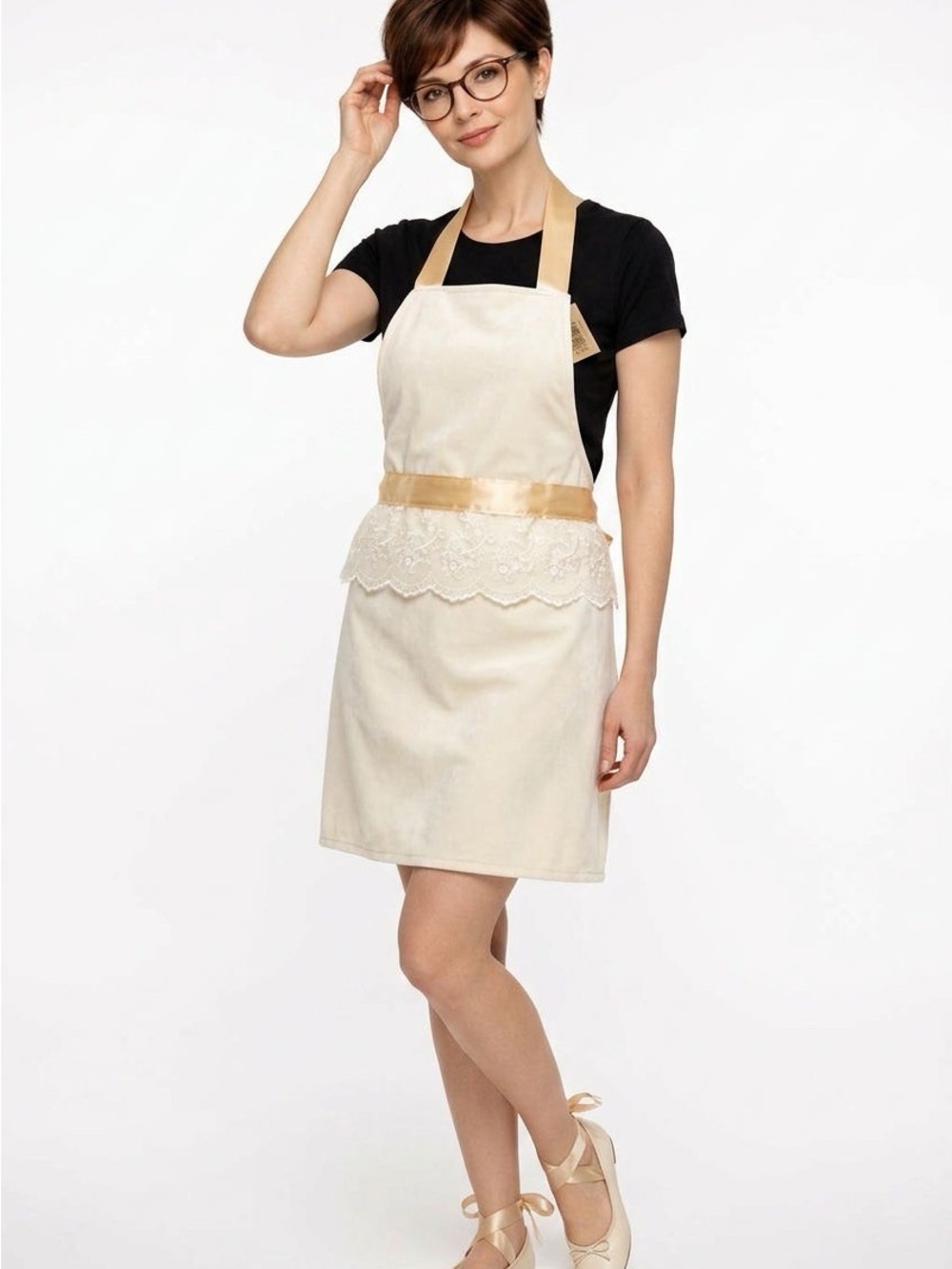 2007 - Satin & Lace Halter Apron in Cream
